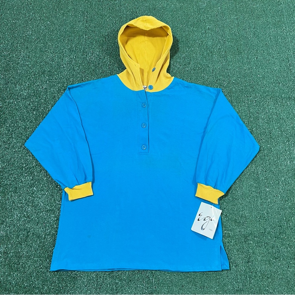 Vintage 80s Ego blue and yellow hoodie